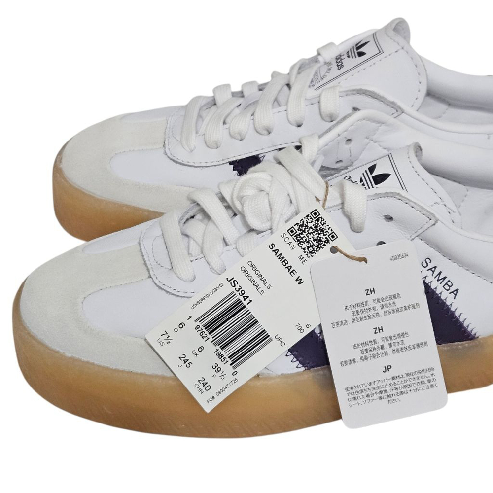 ADIDAS SAMBA Women's White/Purple Leather Lace Up Shoes Sneakers Sz 7.5 - Picture 7 of 8